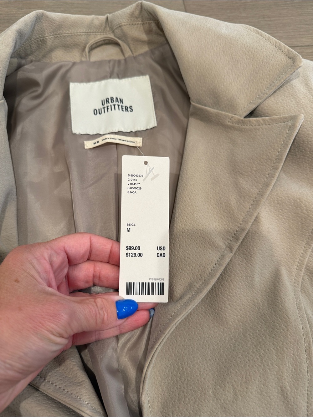 URBAN OUTFITTERS Beige Noa Faux Suede Tie-Front Business Jacket Blazer Size M - Picture 7 of 9
